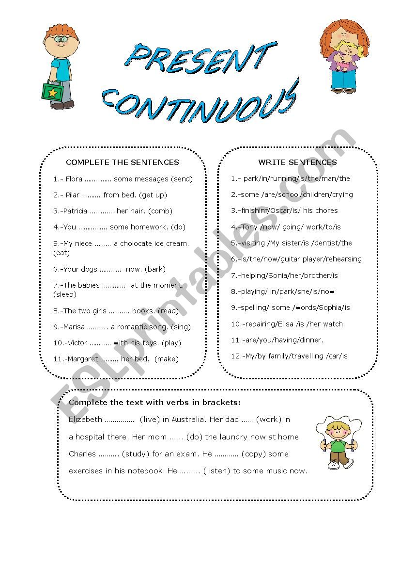 PRESENT CONTINUOUS TENSE ESL Worksheet By Mariaah