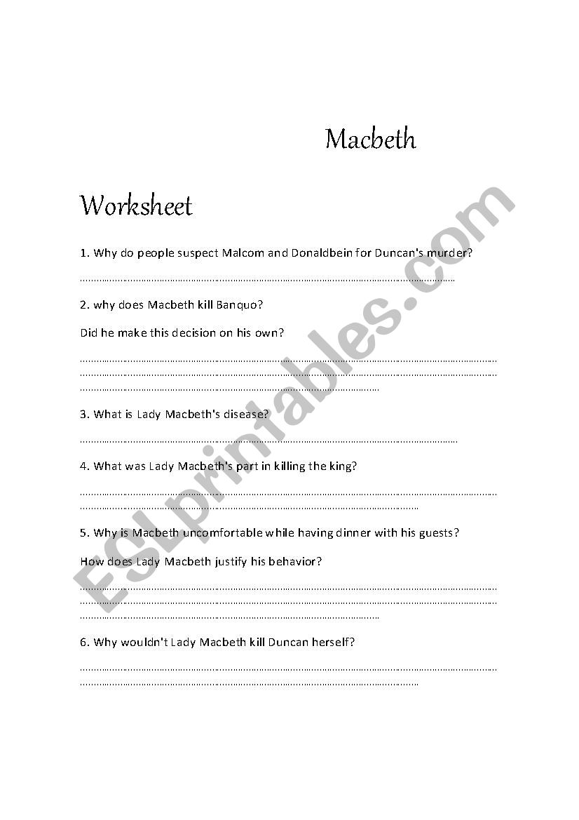 Macbeth (Part2) worksheet