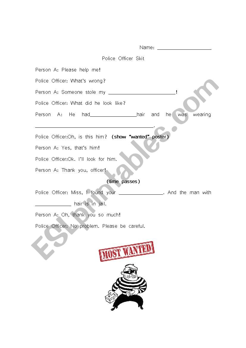 Police Role Play worksheet
