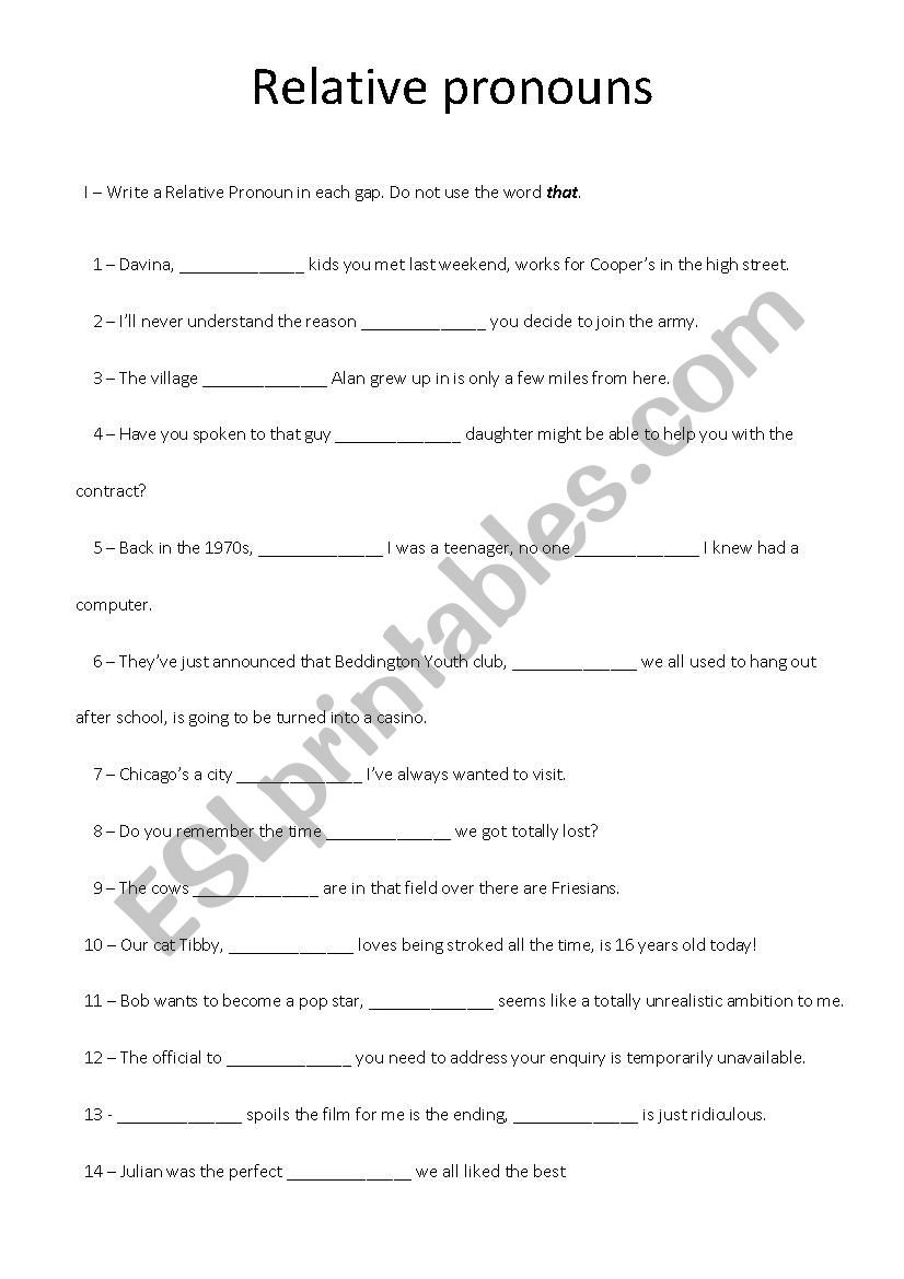 relative pronouns worksheet