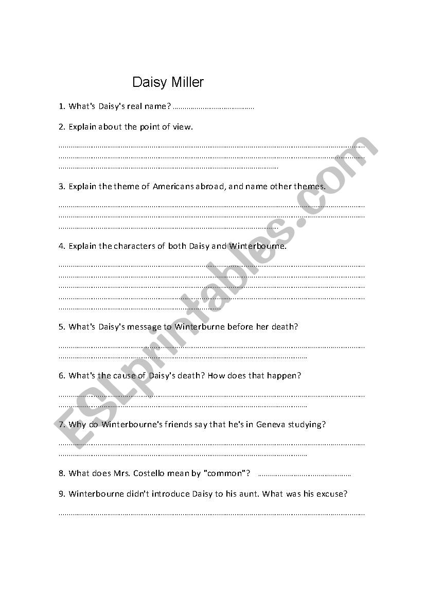 Daisy Miller worksheet