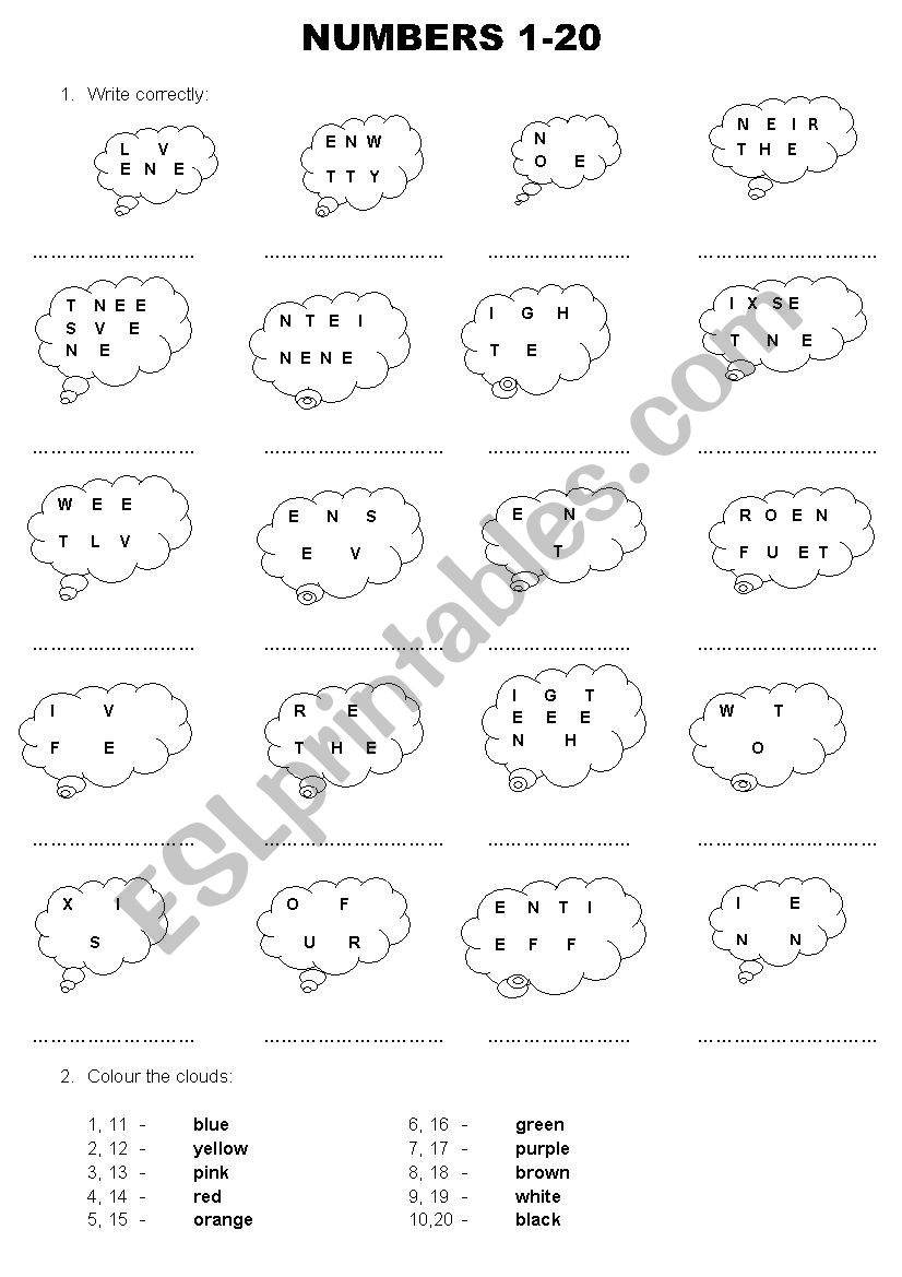 NUMBERS 1-20  worksheet