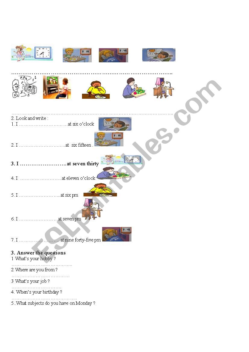 DAILY ACTIVITY worksheet