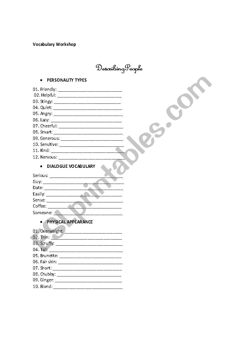 Describing people worksheet