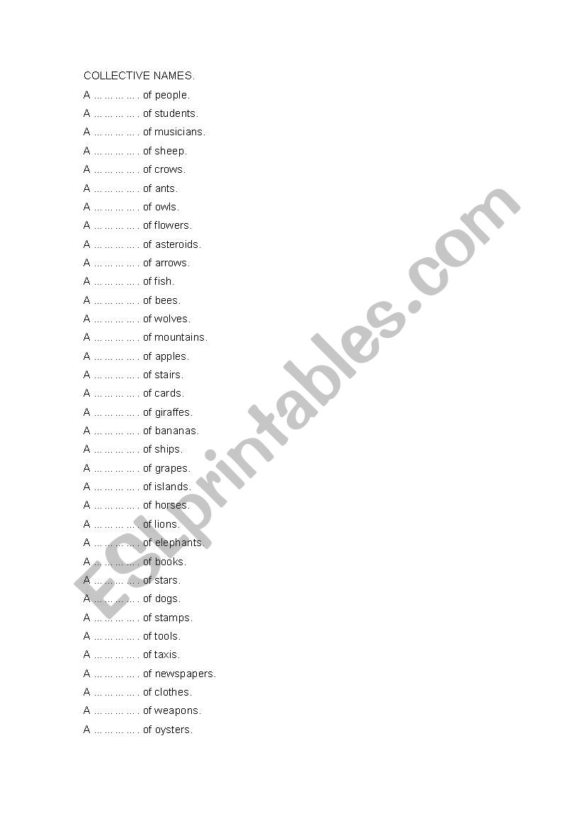 collective names worksheet