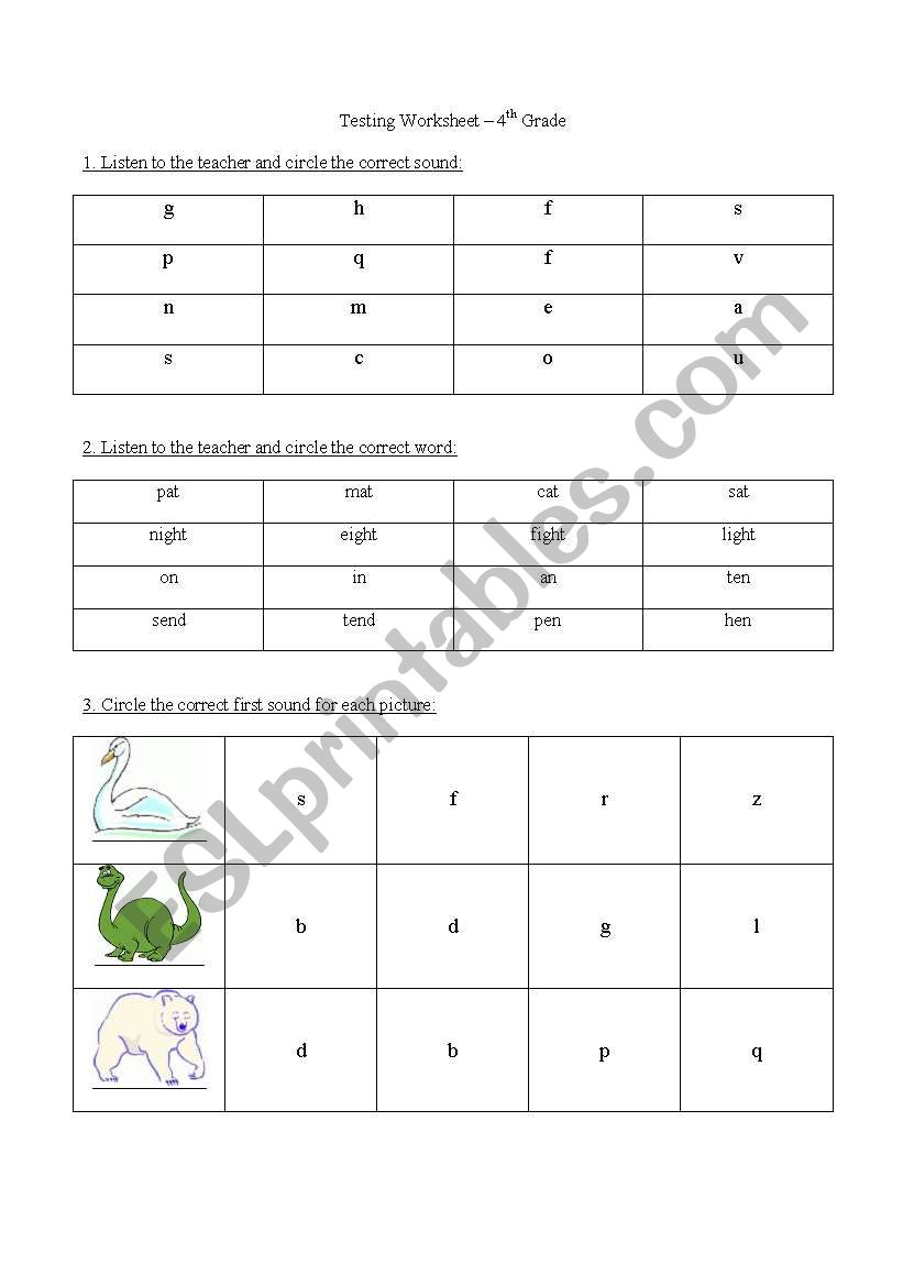 Testing phonic awareness worksheet