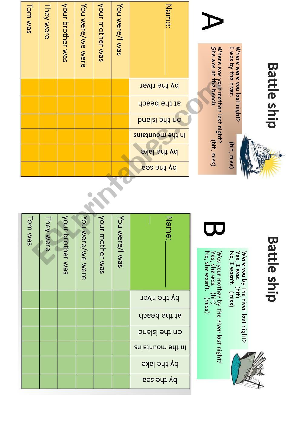 Battle Ships for practicing sentences