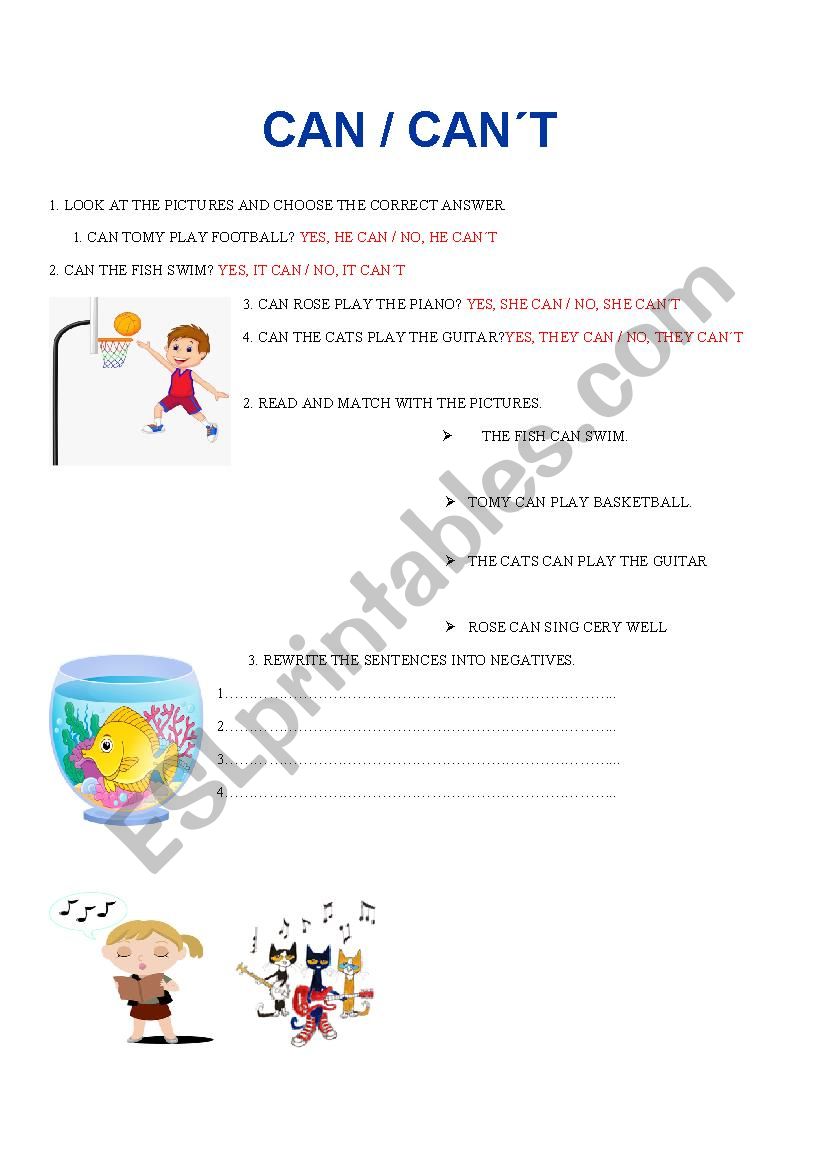 CAN / CANT FOR KIDS worksheet