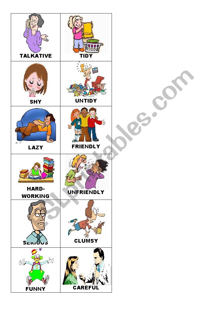 Personality cards (grouping) worksheet