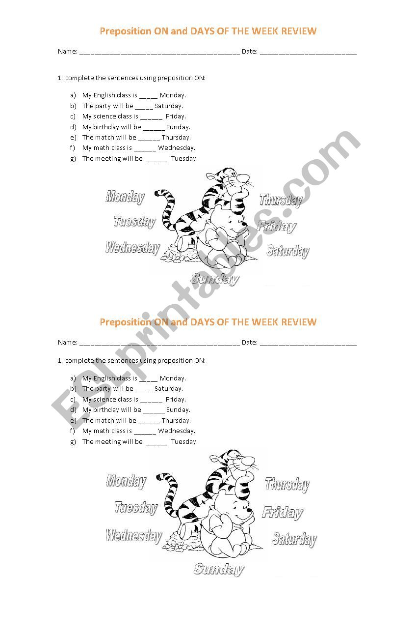 review on - days of the week worksheet