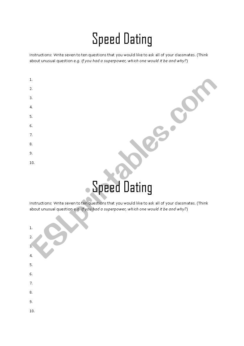 Speed Dating - ESL worksheet by paddyspanishman