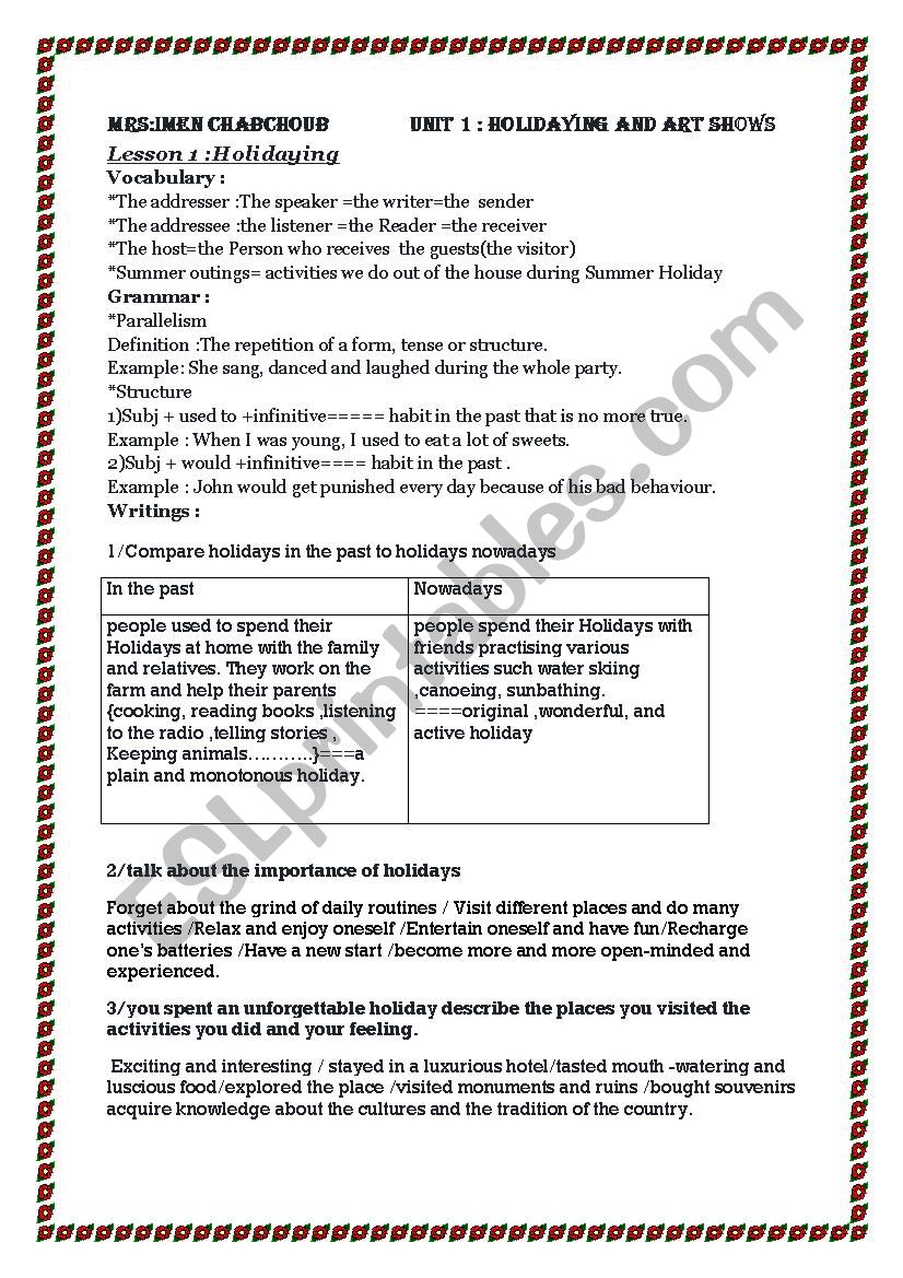 holidaying - ESL worksheet by mummyy