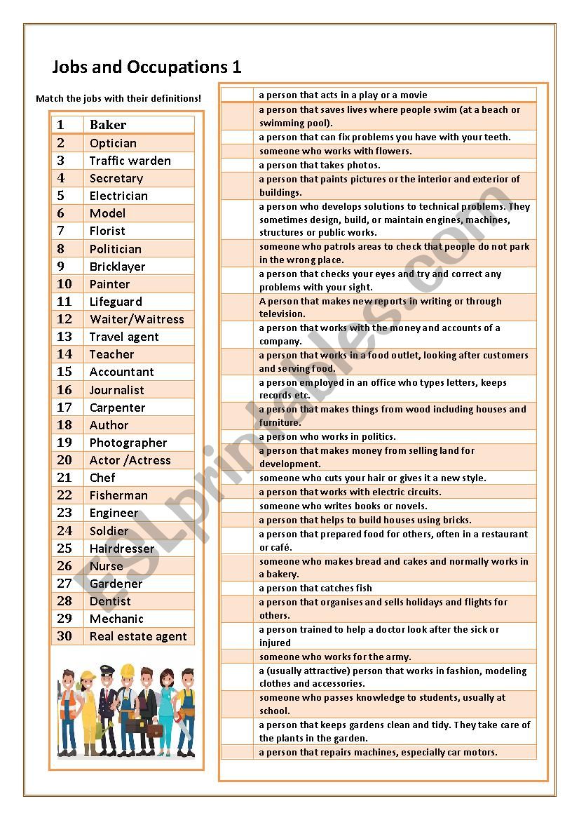 Job and occupation worksheet