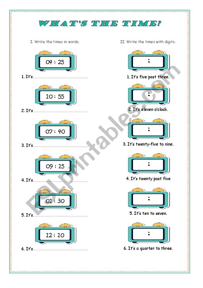 What´s the time? - ESL worksheet by eveline10