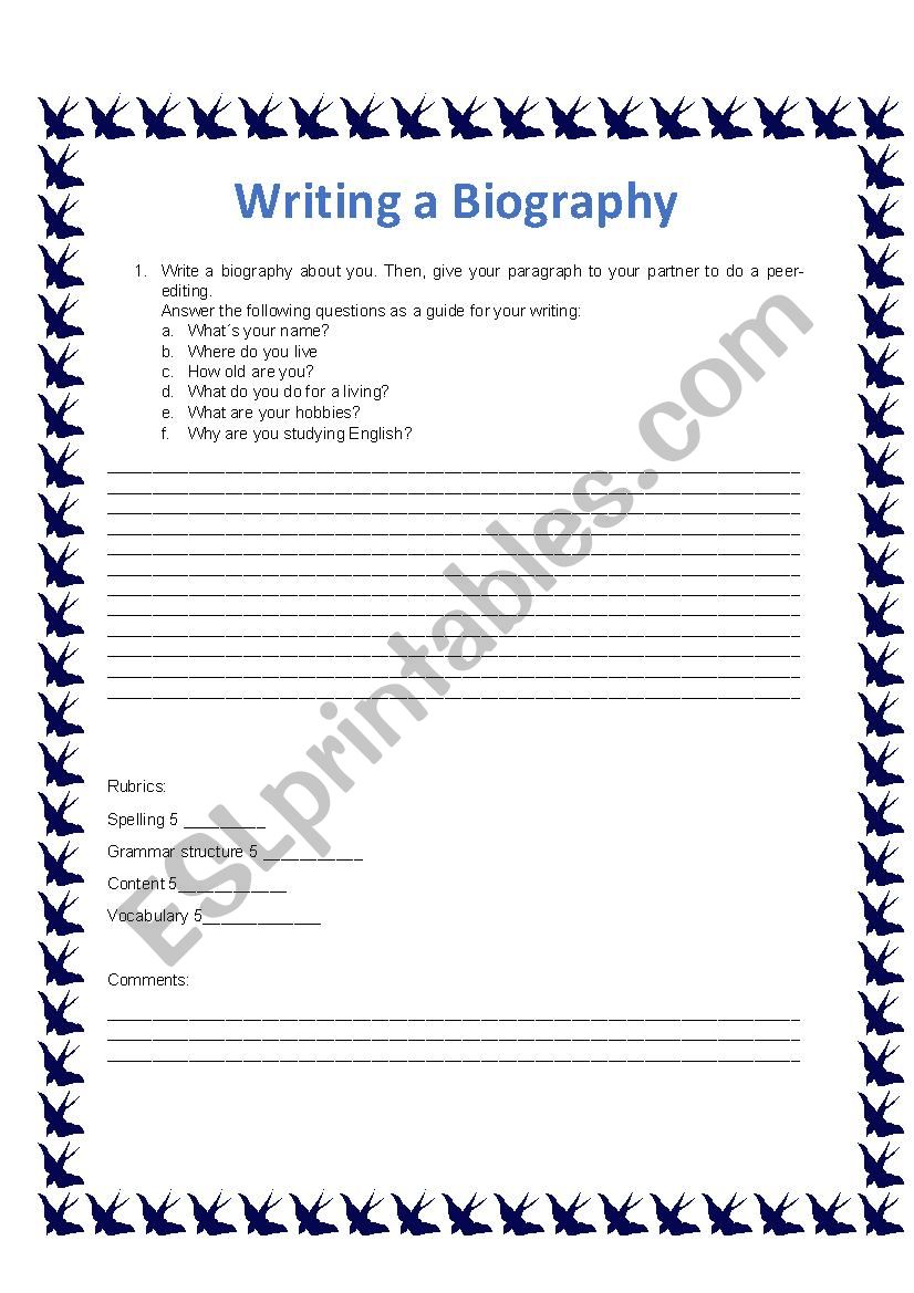 biography writing exercises for class 7