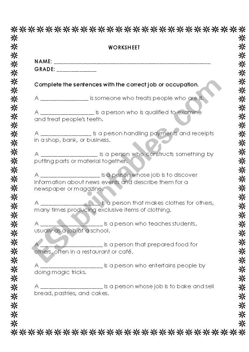 Jobs worksheet