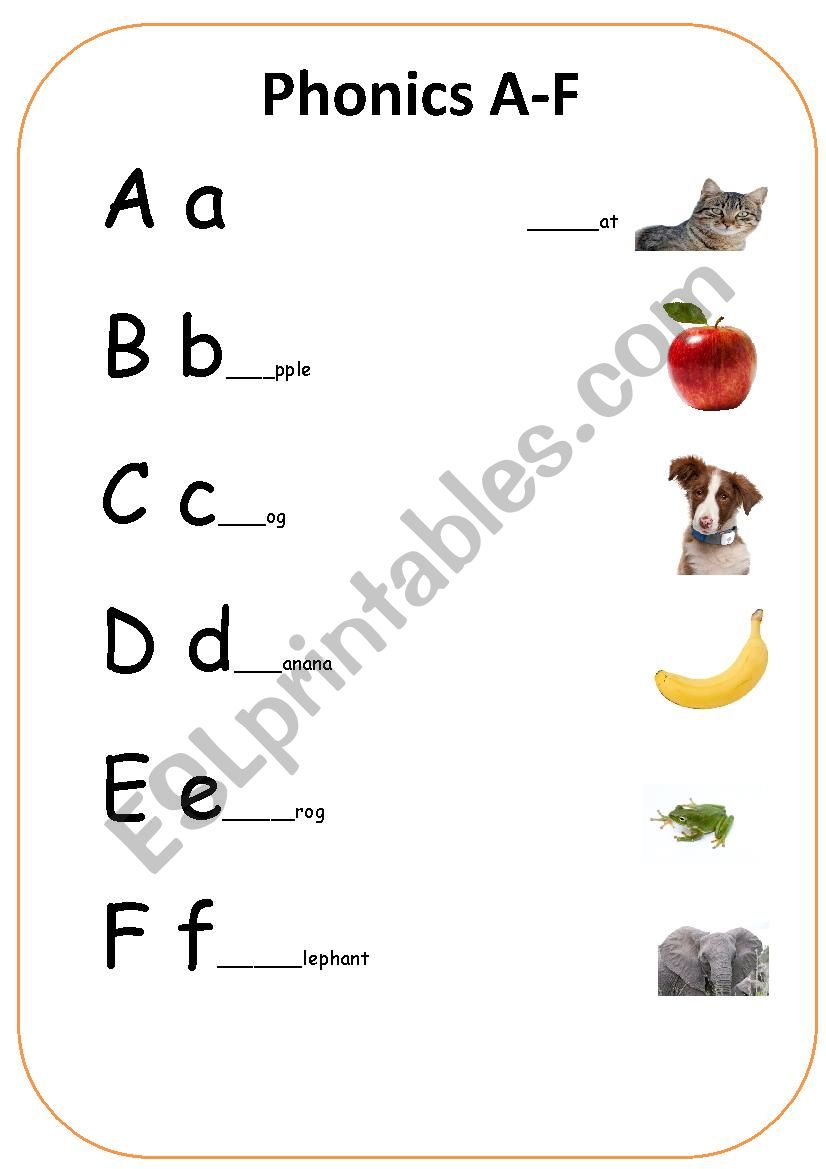 Phonics Match and Write A - F - ESL worksheet by Jowsta