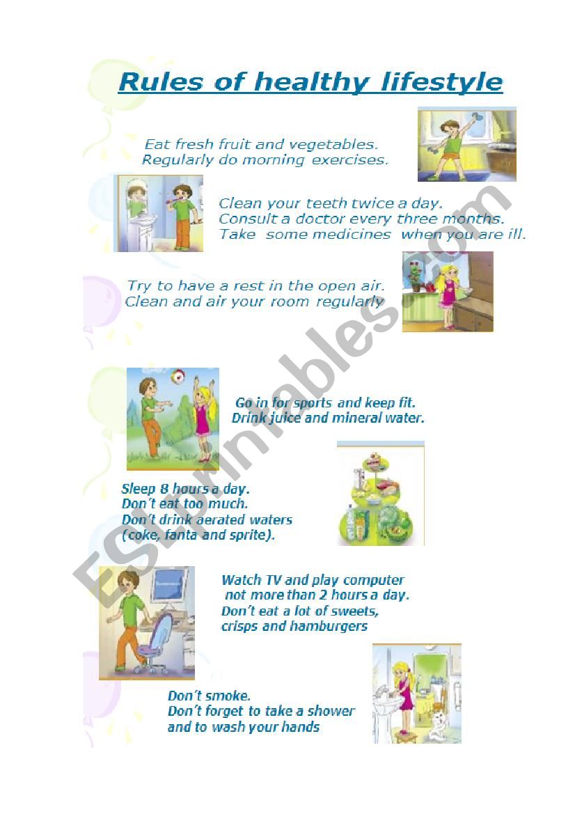 Rules of healthy lifestyle worksheet
