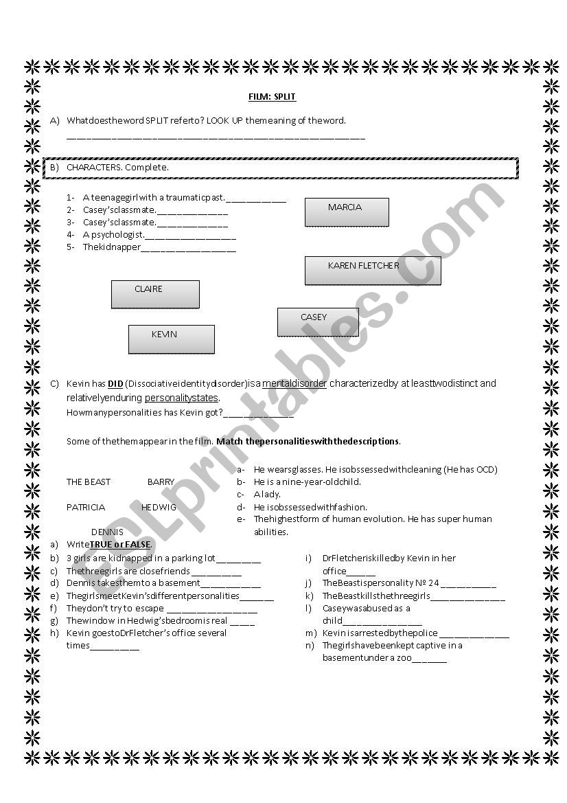 SPLIT  worksheet