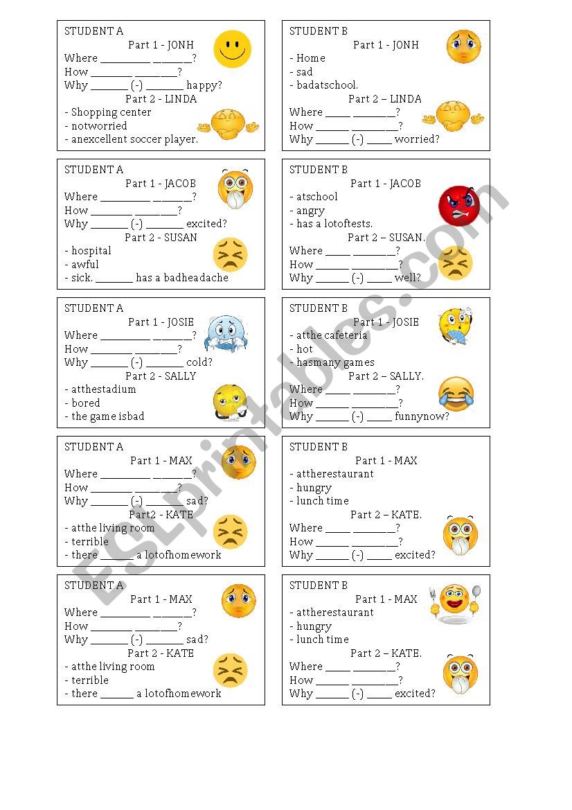 Verb Be Feelings Adjectives ESL Worksheet By Elianedcorrea