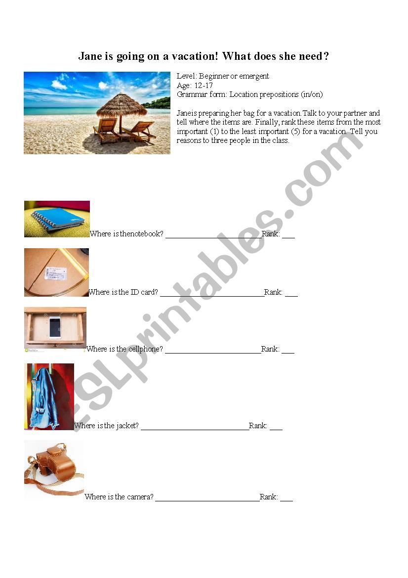 Practice location prepositions (speaking and writing)