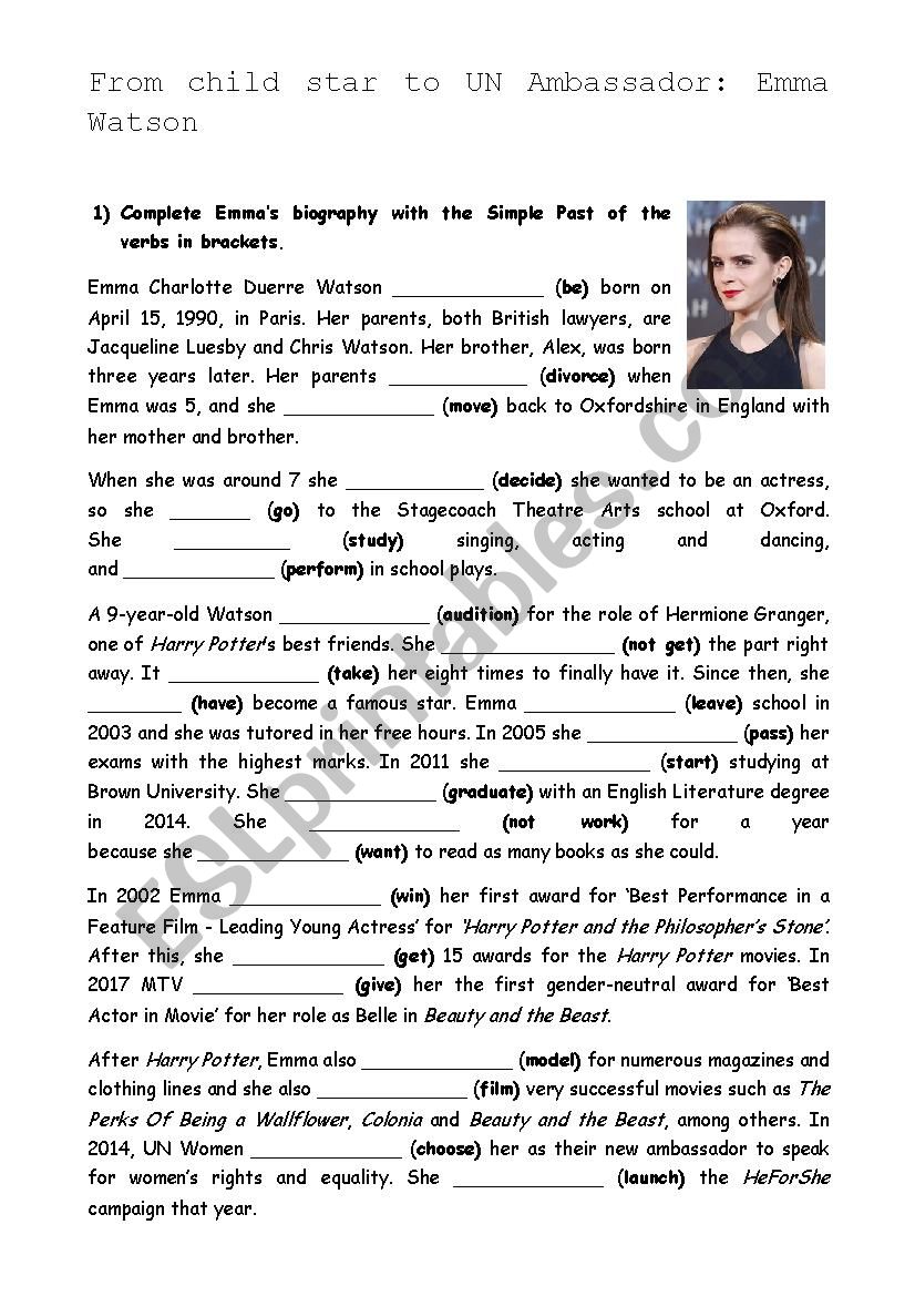 Emma Watson´s Biography Esl Worksheet By Cyn24 3282