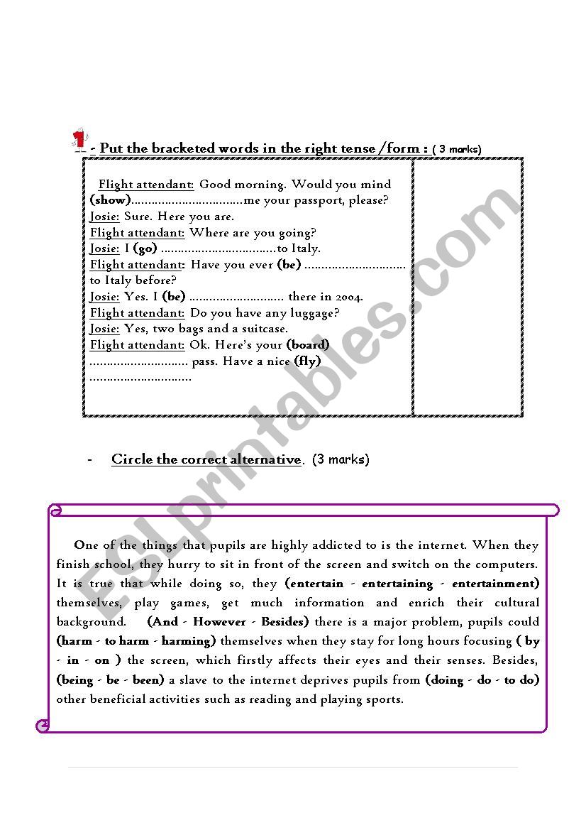 language tasks worksheet