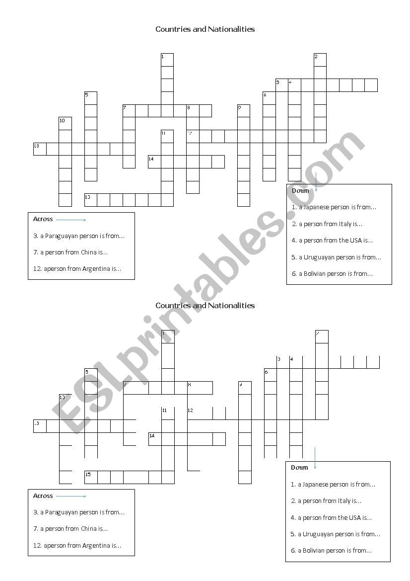 Countries and nationalities worksheet