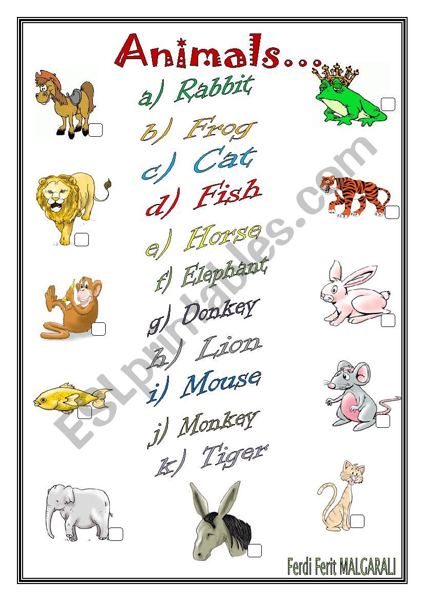 match and write the name of animals - ESL worksheet by ferdiferit-16