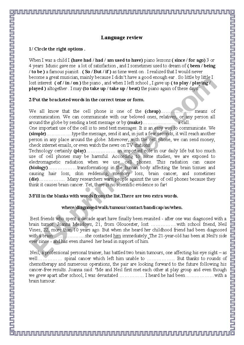 language review worksheet