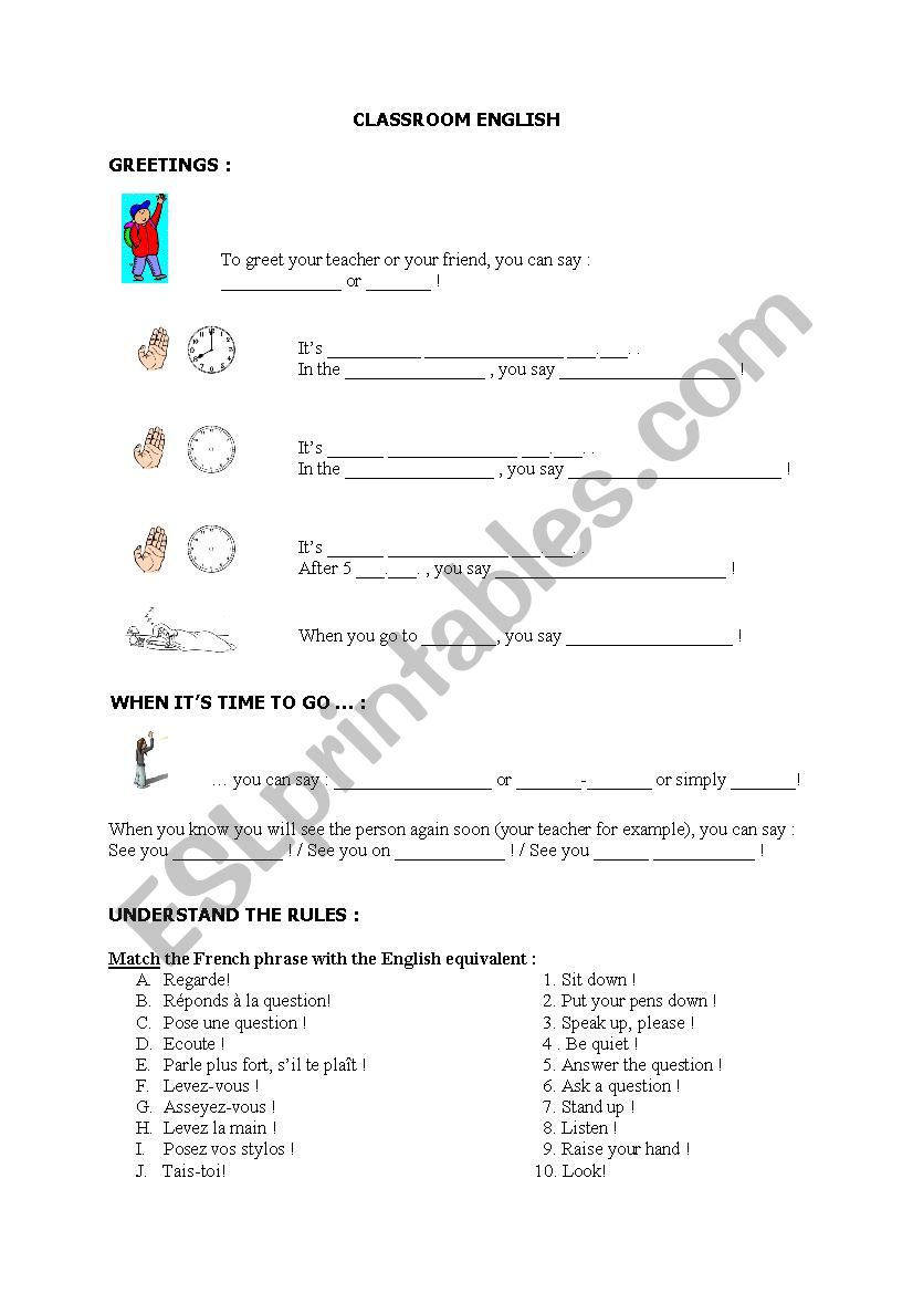 Classroom English  worksheet