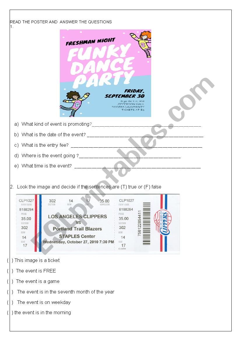 POSTER AND TICKETS FOR FUN! worksheet