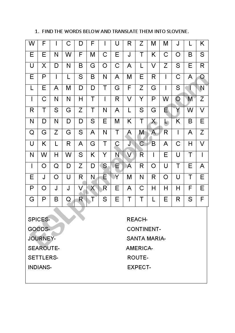 Christopher Columbus Wordsearch ESL Worksheet By Sstular