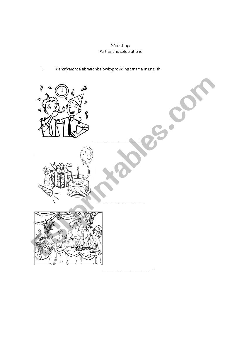 Parties and Celebrations worksheet