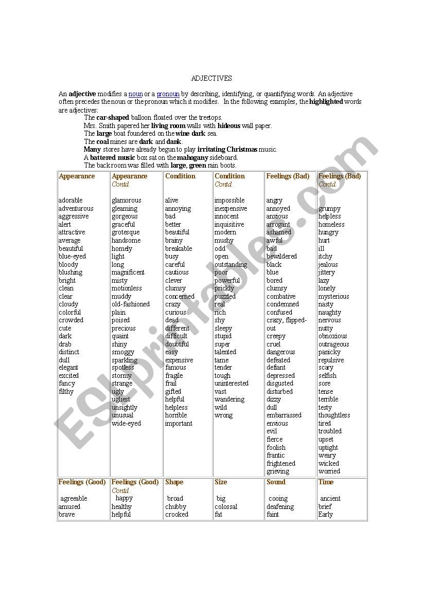 ADJETIVES worksheet