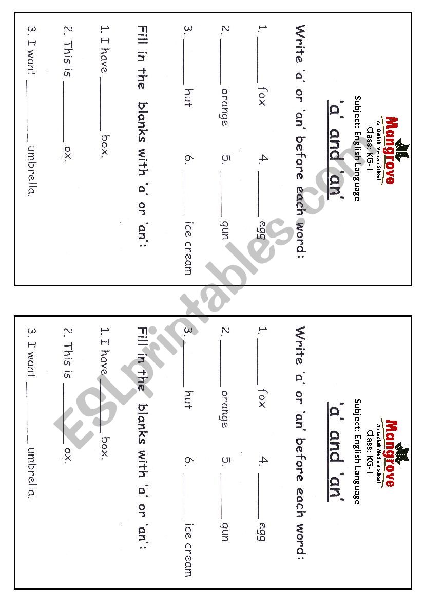 a/an worksheet