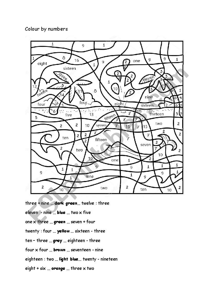 Colour By Numbers 1 20 ESL Worksheet By BarboraS