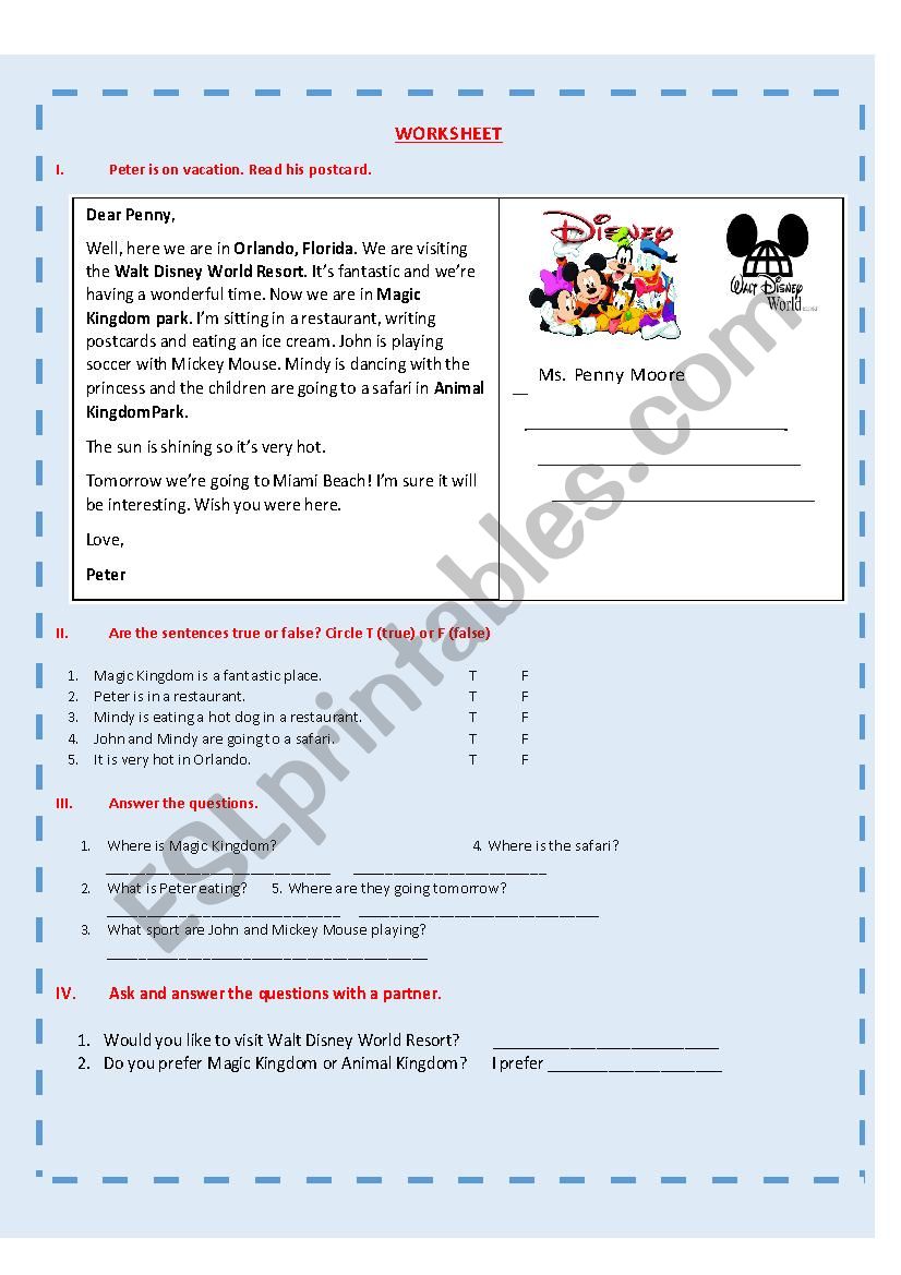  A POSTCARD worksheet