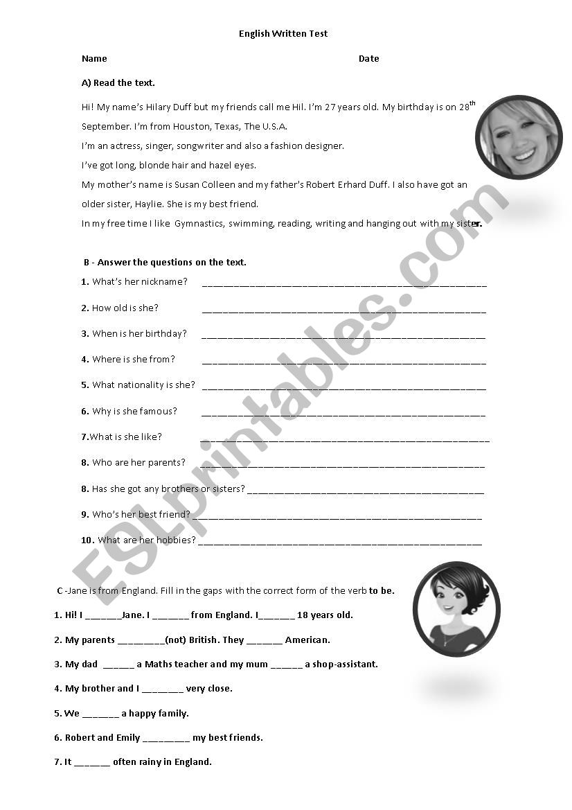 back to school entry test worksheet