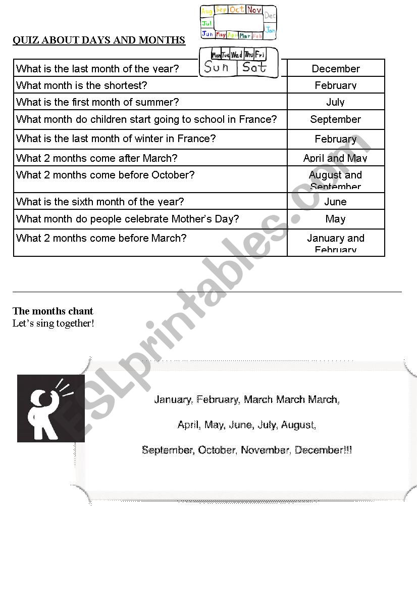 MONTHS QUIZ + CHANT worksheet