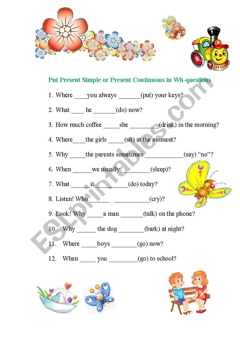 Present Simple And Present Continuous Wh questions ESL Worksheet By 