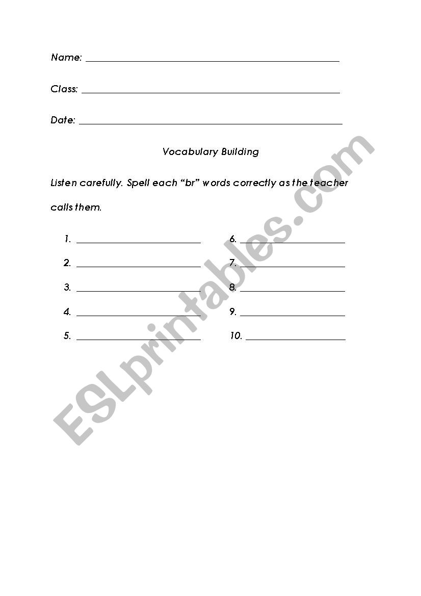 br blend  worksheet