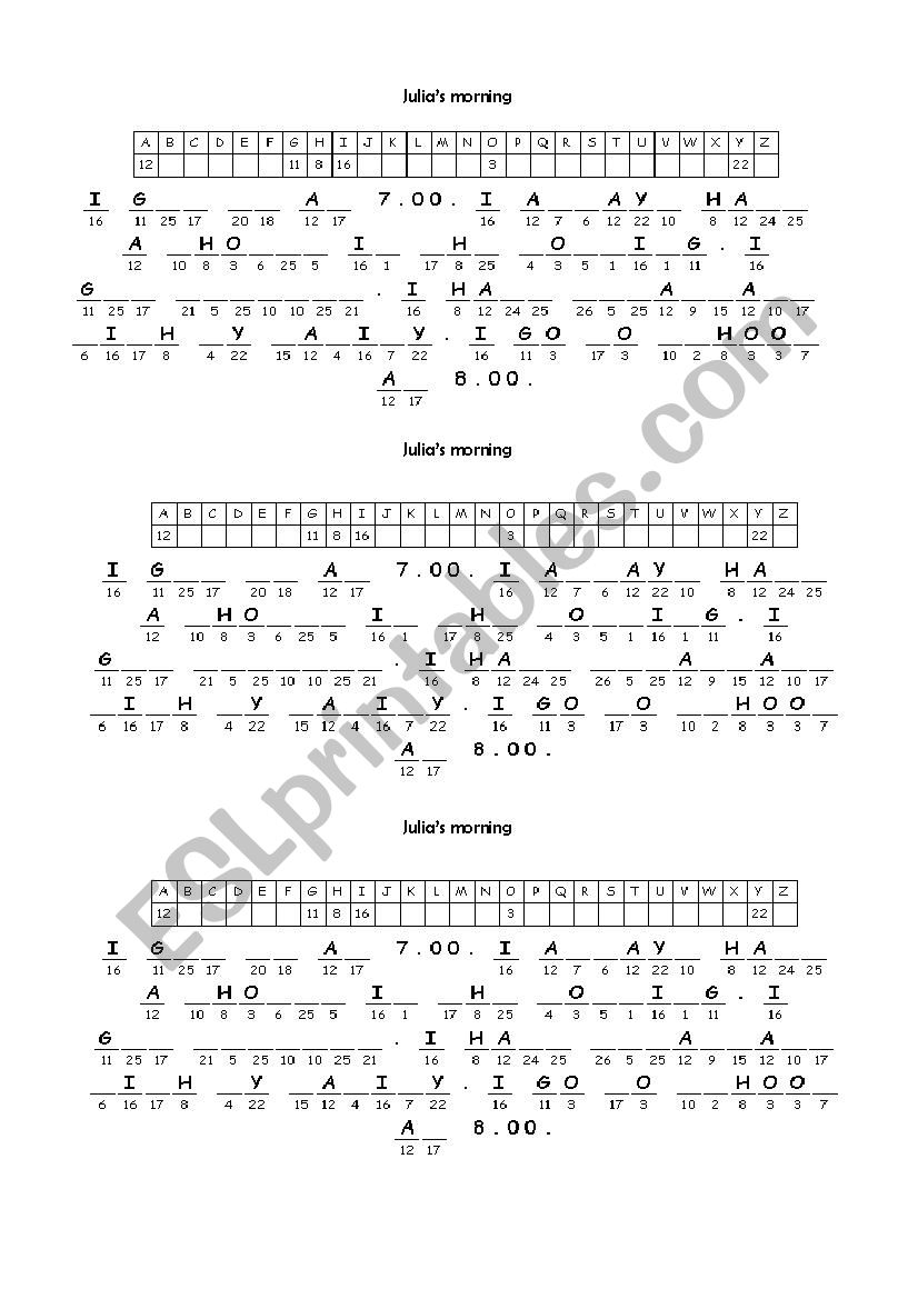 Julias morning worksheet