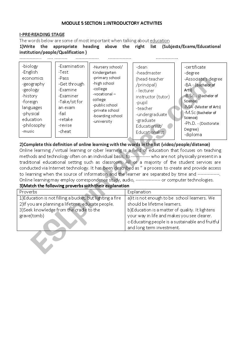 EDUCATION worksheet