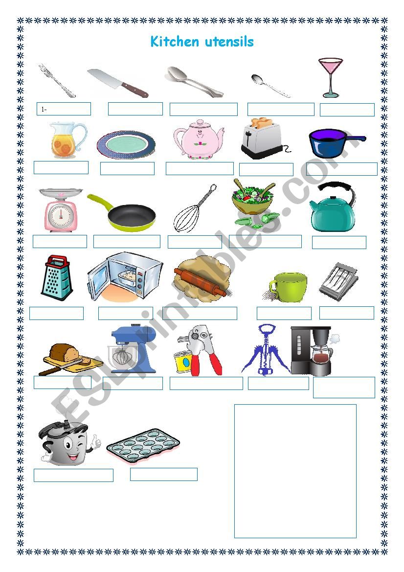 Kitchen Utensils ESL Worksheet By Mfraczek