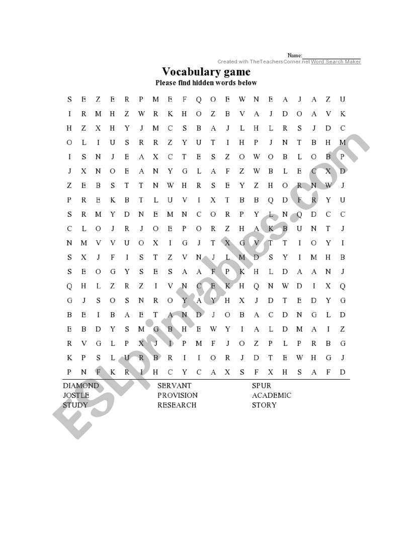 Vocabulary games worksheet