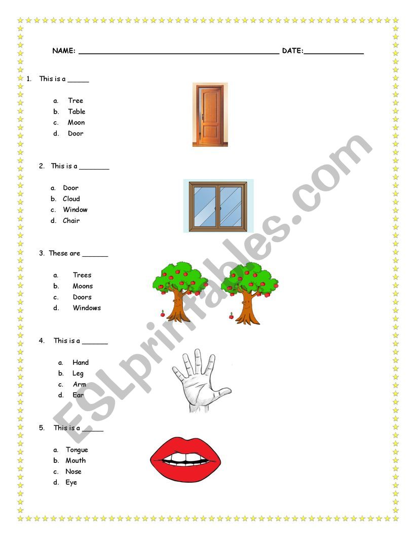 KIDS VOCABULARY - BASIC TEST worksheet