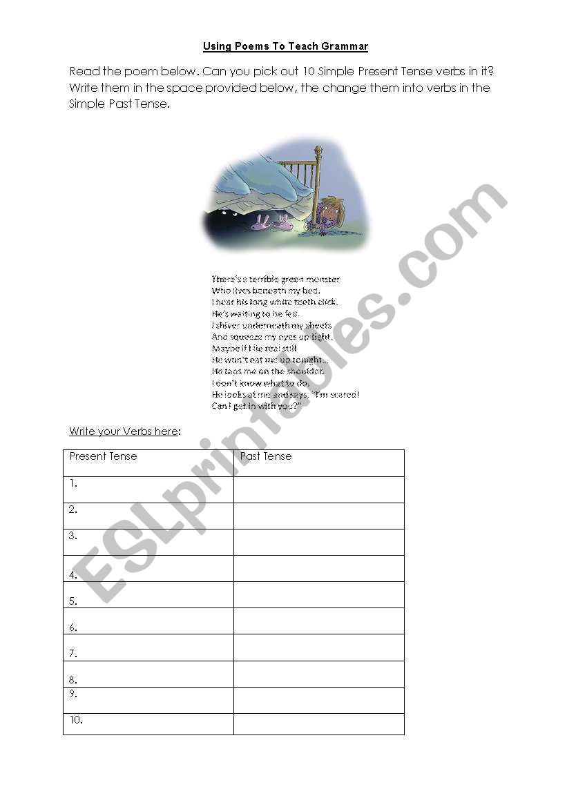 Using Poems To Teach Tenses worksheet