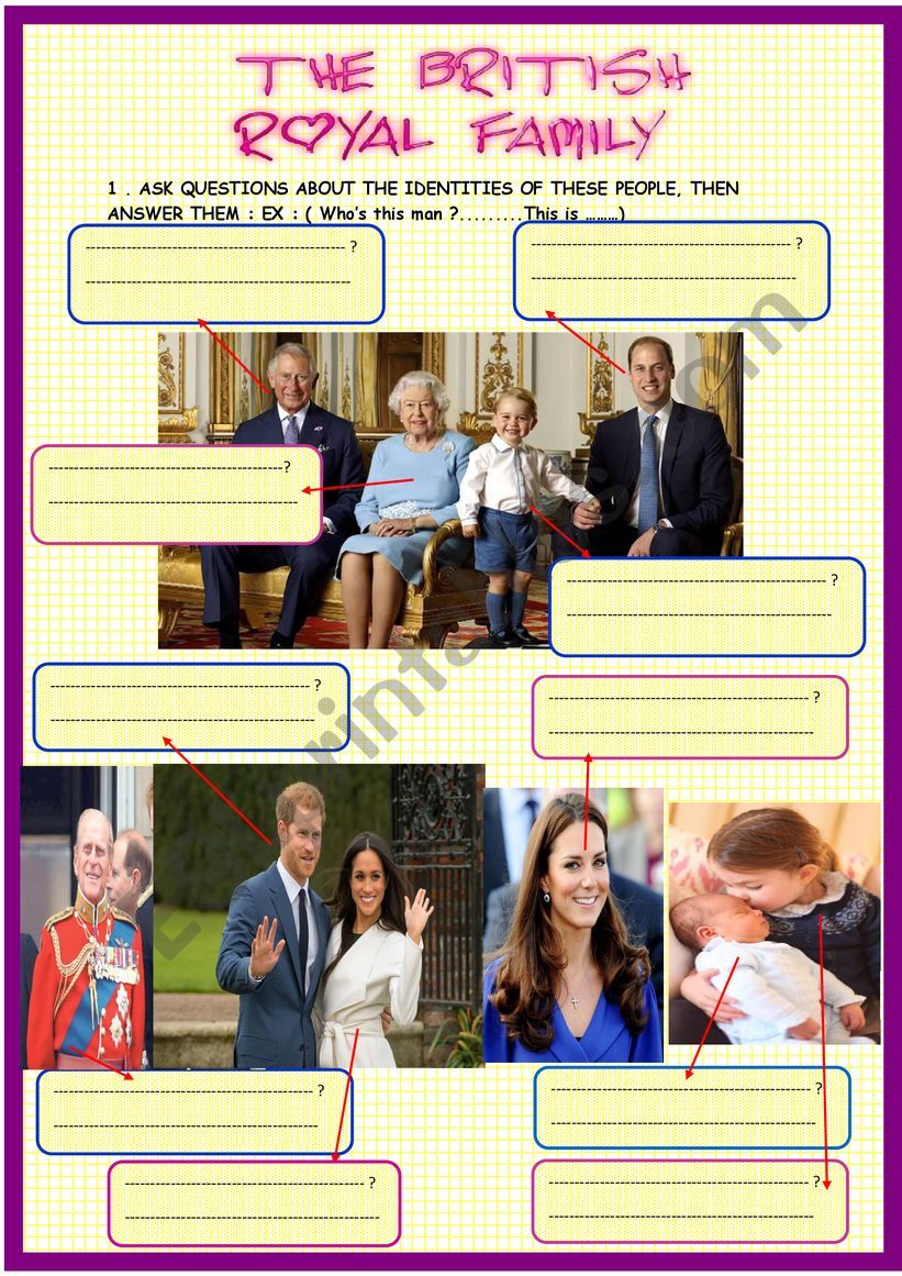 British Royal Family : Who ´s who   crossword with Key ESL worksheet