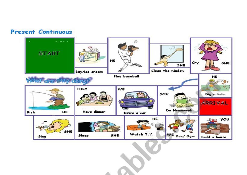Present Continuous Board game for young learners - ESL worksheet